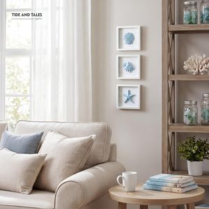 Conjunto de 3 Cuadros Decorativos 3D con Conchas Marinas y Estrellas de Mar (7"x7") con Temática Costera y Oceánica para Baño/Dormitorio, Decoración de Casa de Playa - Product Image 3