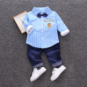 Conjuntos de Ropa Casual para Bebés Niños, Estilo Boutique, Camisas a Rayas de Moda Otoñal + Jeans, 2 Piezas - Product Image 2