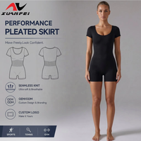Combinaison Courte Noire Personnalisable - Justaucorps de Sport Sans Coutures à Col Rond avec Dos en U Profond et Effet Froncé aux Fesses pour Yoga et Fitness