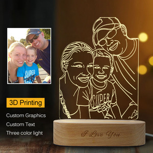 Acrylic 3D LED Night <strong>Light</strong> Stand Solid Wood Round Base Led <strong>Table</strong> Lamp Bedside Led Night Decorative <strong>Light</strong> - Product Image 3