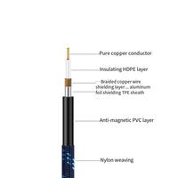 Câble coaxial pour guitare ODM personnalisé, boîtier nickelé 1/4 pouce, câble audio pour haut-parleur à âme OFC tressée en coton, réduction du bruit