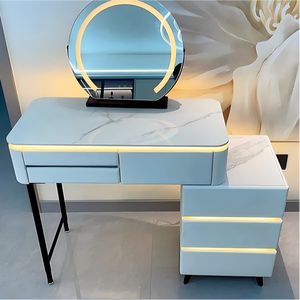 <strong>Light</strong> Luxury Rock Slab Solid Wood Vanity <strong>Table</strong>, 3Touch LED Ambient <strong>Light</strong>, Expandable Large Storage Bedroom Makeup <strong>Dressing</strong> <strong>Table</strong> - Product Image 2
