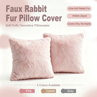 Housse de coussin en fausse fourrure de lapin, super douce, moelleuse, décorative, carrée, pour canapé, rose