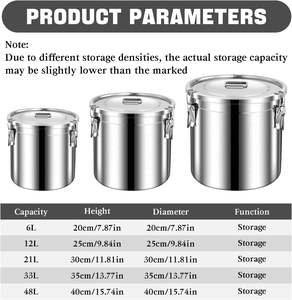 SS201 6L 12L 21L 33L 48L Ensemble de Récipients Hermétiques et Étanche en Acier Inoxydable, Boîtes de Conservation Alimentaire en Métal, Seau à Soupe avec Couvercles - Product Image 2
