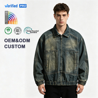 Blouson Bomber en Denim Délavé Vintage pour Homme, Personnalisé ODM, Coupe Oversize avec Fermeture Éclair, Logo Personnalisé et Poignets Élastiques