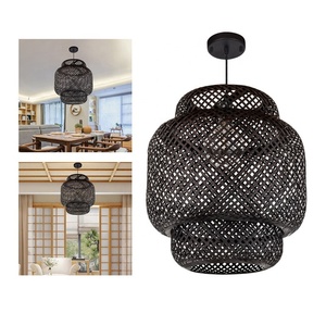 Lampe tissée naturelle faite à la main lampe en osier bambou rotin classique suspension pour salon hôtel restaurant - Product Image 4