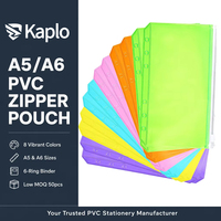 Kaplo A5/A6 - Carpeta de Hojas Sueltas de PVC Transparente con 6 Anillas, Bolsillos con Cremallera, Fundas Impermeables para Almacenamiento y Archivo de Documentos