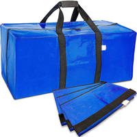 Grands sacs de rangement robustes, sacs mobiles tissés en PP bleu, fourre-tout avec fermetures éclair pour le rangement des vêtements, des couvertures