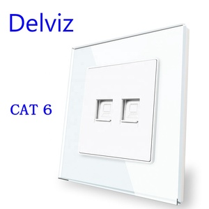 Delviz คอมพิวเตอร์ช่องเสียบผนัง2ช่อง, อะแดปเตอร์โมดูล RJ45, ไม่มีโลโก้แผงกระจกคริสตัล, สายเคเบิลเครือข่ายคู่, ซ็อกเก็ต <span class=keywords><strong>LAN</strong></span> <span class=keywords><strong>CAT6</strong></span> - Product Image 2