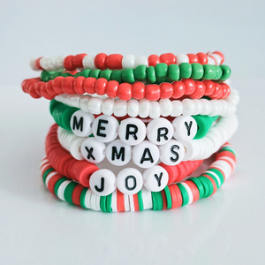 New Arrival Boho Christmas <strong>Bracelet</strong> 8pcs Set Stack <strong>Bead</strong> <strong>Bracelets</strong> <strong>Red</strong> Green High Elastic Clay <strong>Beads</strong> <strong>Bracelet</strong> for Girls Women - Product Image 4