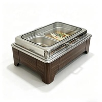 Réchaud électrique de luxe en acier inoxydable avec couvercle en verre, motif grain de bois marron, grande capacité 9L, 400W, pour buffet