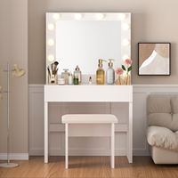 Ensemble de coiffeuse moderne en bois blanc Meuble-lavabo en matériau MDF avec miroir lumineux pour le maquillage et le maquillage de la chambre à coucher