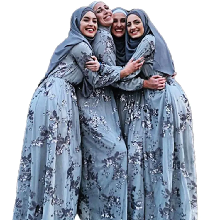 Neue Mode Pailletten Abaya Türkei Kleidung Open Abaya Dubai Style Stickerei Freizeit kleider Mädchen Frauen Maxi Muslim Kleider