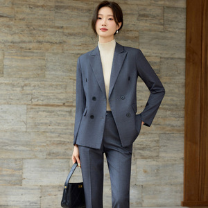 Women's Suit Set Slim Fit Long Sleeve Blazer And Pants Formal Autumn Anti-Wrinkle Polyester Worsted Fabric - Product Image 2
