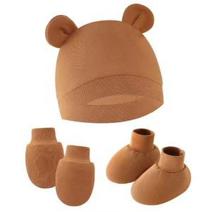 Ensemble de bonnet et de protège-mains pour bébé en laine imprimée pour l'automne et l'hiver, protection des oreilles, chaud, anti-rayures, mitaines, chaussons, bonnet et protège-mains pour bébé - Product Image 3