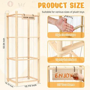 Wooden Plush Toy <b>Storage</b> Rack Solid Wood Floor Standing <b>Large</b> Capacity Kids Organizer Rectangle Shape Off White - Product Image 4
