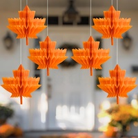 Ornements suspendus en forme de boule de papier de soie, citrouille, gland, feuille d'érable et nid d'abeille pour Thanksgiving, la récolte d'automne et les fournitures de fête à domicile