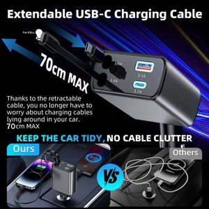 2 có thể thu vào cáp 78W Loại C Cáp autoloader có thể thu vào cáp di động điện thoại di động sạc 4 trong 1 xe Sạc Adapter - Product Image 3