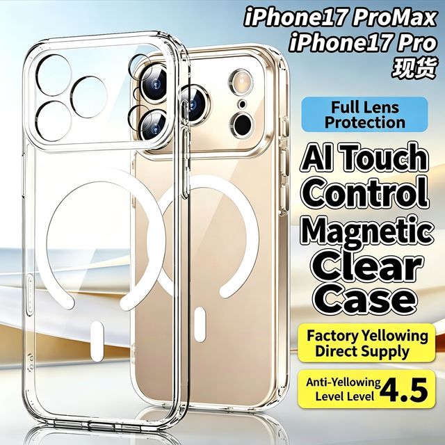 Factory Wholesale Anti-Yellowing Crystal Clear TPU+PC Magnetic Case for 18 17 Pro Max Slim Shockproof Camera Frame Phone