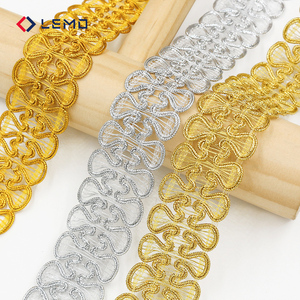 Cinta de encaje metálica bordada con lazo, dorada y plateada, trenzada de ganchillo, para adornos de vestidos de novia y trajes nigerianos - Product Image 1
