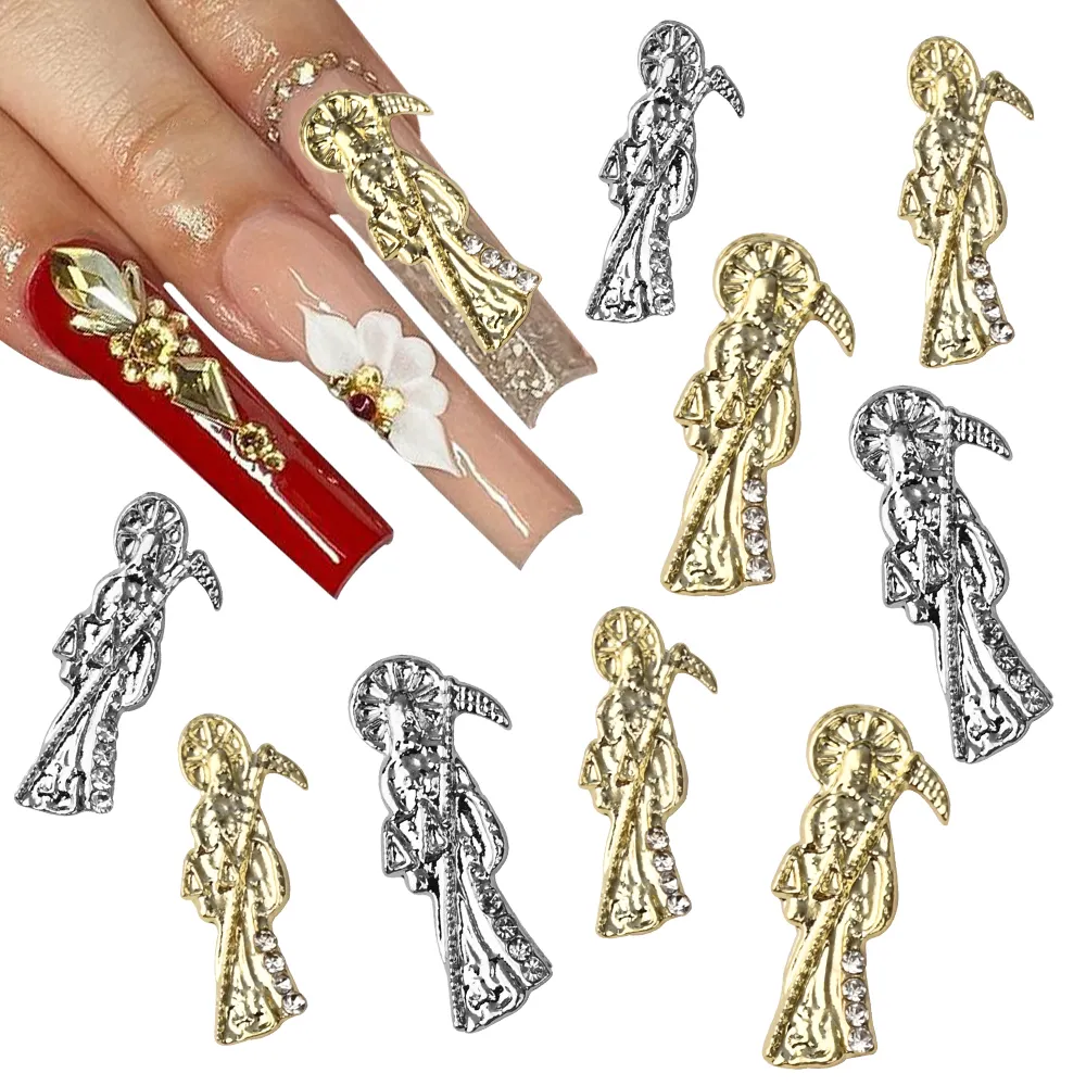 Lujo 3D Virgen María Nail Art Charm Aleación Metal San Judas Piedra preciosa Rhinestone Nails Joyería para puntas de manicura religiosa