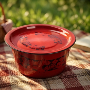 Vente en gros de bols à <span class=keywords><strong>salade</strong></span> plats en émail rouge avec couvercles, personnalisables - Product Image 3