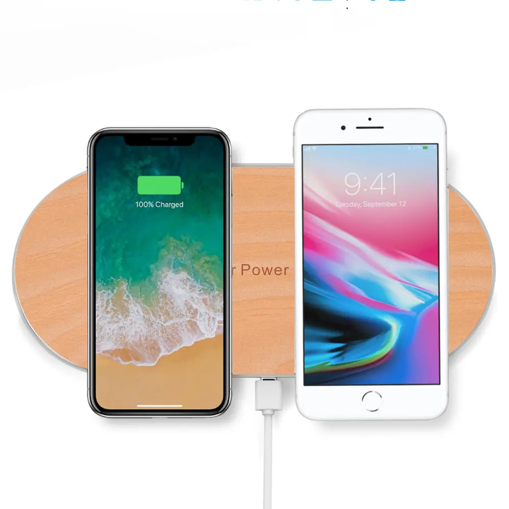 amazon hot sales 18W multiple charging port induction charging 3 in 1 wooden dual wireless charger
