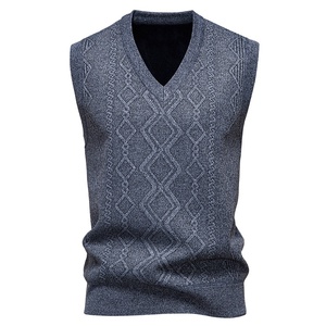 Autumn Winter Warm <strong>Men's</strong> Thick Solid Plain Sleeveless Pullover Knitwear Nice Tank Tops <strong>Mens</strong> V-Neck Knitted Sweater Vest - Product Image 4