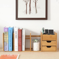 Étagère ouverte moderne en bambou à trois niveaux, support de rangement extensible pour bureau, classeur, magazines, CD, avec 2 tiroirs