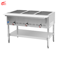 Pemanas Makanan Bain Marie Gas 3 Pan Stainless Steel Dengan Papan dan Rak Bawah, Peralatan Dapur Restoran Bersertifikasi ETL GBM-3