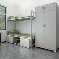 Lit superposé en métal pour étudiants, usine, meubles de dortoir, lit à deux étages avec armoire de rangement