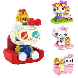 HC Magic Collection DIY Assembled Pink Cat Diamond Bricks Figures Kawaii Kitty Mini Building Blocks Toys For Christmas Gifts