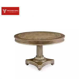 Mesa de Comedor Colonial de Madera Maciza con Incrustaciones de Madera Burl y Pedestal Acanalado para Uso en el Hogar - Product Image 1