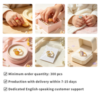 Bague ouverte réglable en forme de C, motif animal et plante de dessin animé, en émail, plaquée or, pour enfants et filles, bijoux fantaisie, cadeau, vente en gros