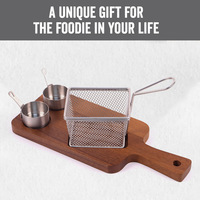 Panier de service pour frites et apéritifs avec plateau en bambou – Ustensile de cuisine en bois avec panier intégré