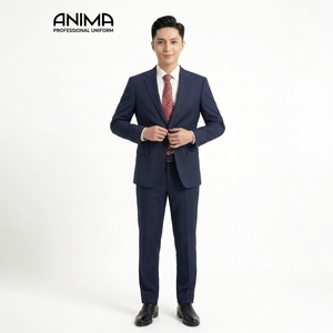 Traje de Negocios Azul Marino para Hombre ANIMA, Cuello de Solapa, Corte Entallado, Antiarrugas, Mezcla de Lana, Ropa Formal - Product Image 1