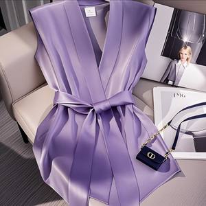 Vestido de Gasa sin Mangas Color Vino Tinto, Estilo Francés Elegante y Sofisticado, Diseño Exclusivo de Alta Gama, con Cinturón Anudado, para Primavera - Product Image 1