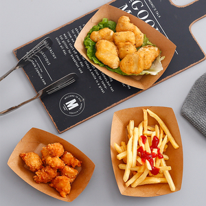 Boîtes d'emballage <span class=keywords><strong>de</strong></span> fast-food frites jetables à emporter pour restaurant avec logo personnalisé ensemble <span class=keywords><strong>de</strong></span> boîtes <span class=keywords><strong>de</strong></span> plateau bateau poulet frit <span class=keywords><strong>en</strong></span> papier kraft - Product Image 3