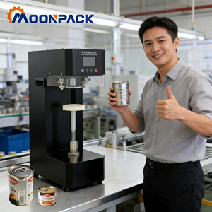 Machine de scellage et de capsulage semi-automatique Moonpack TCS-180 pour conserves de viande de bœuf au curry noir, <span class=keywords><strong>poulet</strong></span> braisé, pâte de haricots et viande de noix de coco - Product Image 1