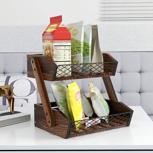 Double Layer Wood And Iron Fruit Storage <b>Rack</b> 2 Tier <b>Kitchen</b> Organizer For Vegetables And Food Items - Product Image 2