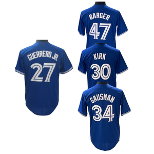 Maillot de baseball américain 2026 en promotion, surpiqué, Toronto 27 Vladimir Guerrero Jr 47 <span class=keywords><strong>Barger</strong></span> 34 Kevin Gausman 30 Alejandro Kirk - Product Image 4