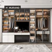 Armoire sur mesure en verre de qualité supérieure avec éclairage LED et coiffeuse intégrée – Système de dressing multifonctionnel pour chambre à coucher