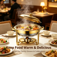 Ensemble complet de réchaud en acier inoxydable plaqué or avec brûleur et couvercle, chauffe-plats pour buffet, idéal pour les fêtes, banquets et traiteurs