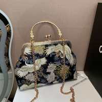 Tas Karpet Kompak Vintage dengan Kancing Ganda, Dompet Koin, Kantong Uang Receh, Tempat Kartu