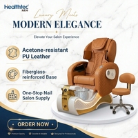 Fauteuil de pédicure de luxe Healthtec avec massage, lumière LED, résistant à l'acétone, en cuir PU, pour salon de manucure