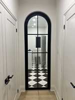 Puerta Arqueada de Acero con Rotura de Puente Térmico, Vidrio Templado Doble Low-E, Estilo Retro Francés para Jardín