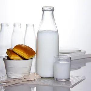 Customize 200ml 250ml 500ml 1000ml Transparent Empty Fresh Milk Glass Bottle For Milk Juice