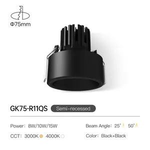 XRZLux 고품질 매입형 COB LED 통 15W 알루미늄 눈부심 방지 ETL 천장 스포트라이트 반 매입 LED 천장 통