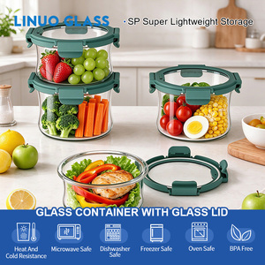 Récipient de conservation alimentaire <span class=keywords><strong>en</strong></span> <span class=keywords><strong>verre</strong></span> borosilicate, boîte bento hermétique avec couvercle, 550 ml, 950 ml, 1200 ml, compatible <span class=keywords><strong>micro</strong></span>-ondes, four et congélateur - Product Image 1