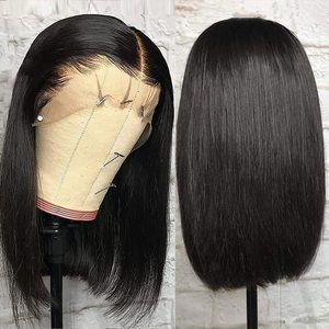 12a siêu đôi rút ra Remy Brazil tóc tự nhiên màu đen 1B # pre-nhổ 13x4 phí<span class=keywords><strong>a</strong></span> trước ren tóc giả với afro phong cách ngắn thẳng <span class=keywords><strong>Bob</strong></span> - Product Image 3